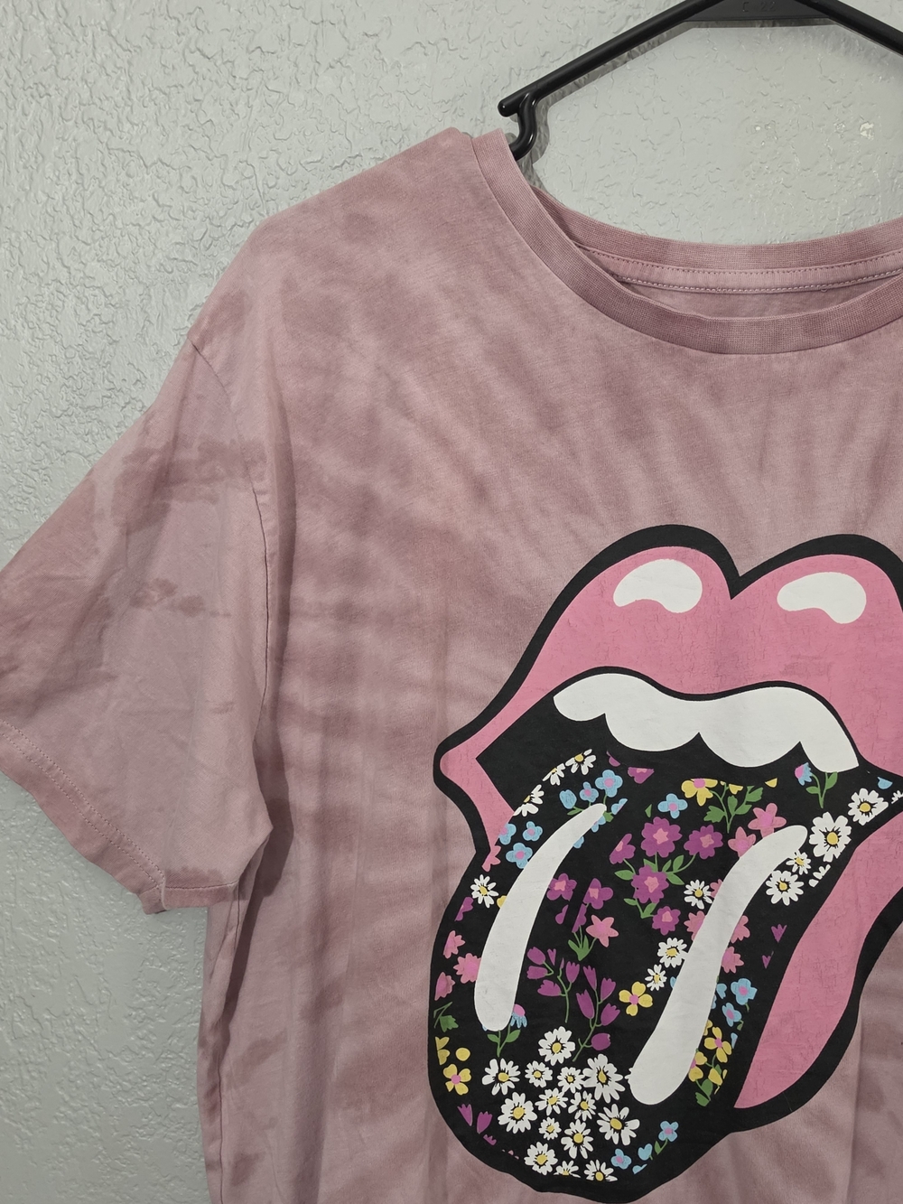 The Rolling Stones Pink Tie-Dye Tee with Floral Tongue Graphic Womens Large - Picture 2 of 9